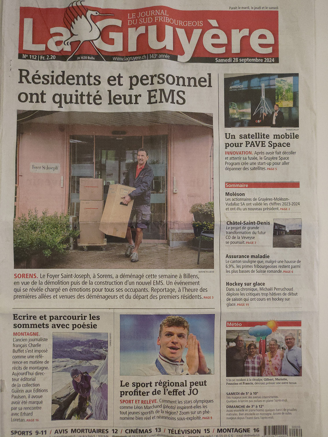 Article EMS St joseph en gruyere fribourg page 1 du quotidien la gruyère