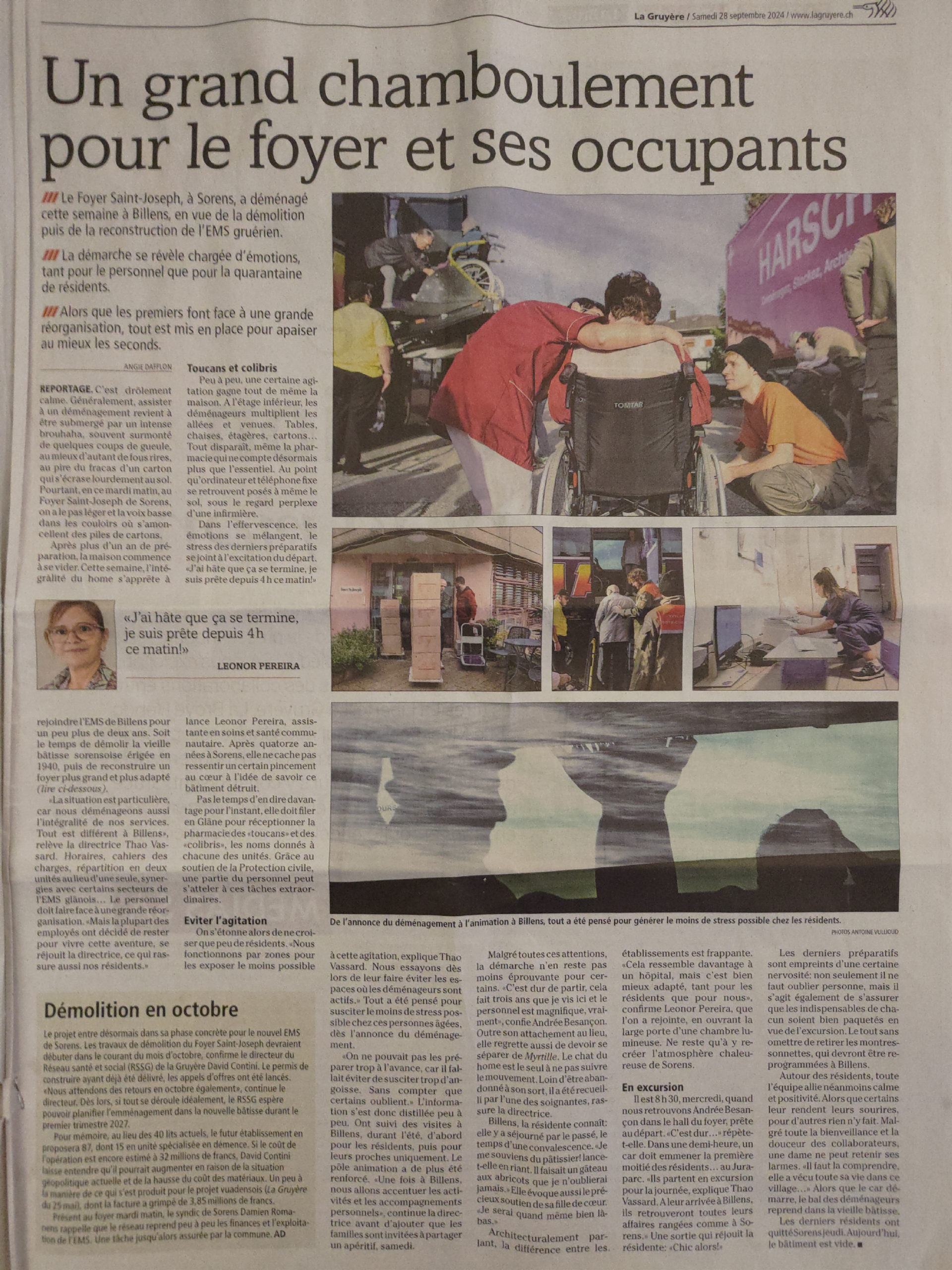 Article EMS St joseph en gruyere fribourg article du quotidien la Gruyère